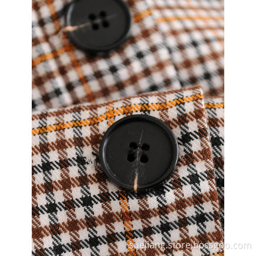 V-neck Plaid Casual Cute Student Long-Sleeved Dress